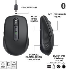 Logitech MX Anywhere 3S Sessiz Kompakt Kablosuz Performans Mouse - Grafit 910-006929