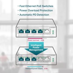 TP-Link TL-SF1005LP 5 Port 10/100Mbps Masaüstü Switch 4-Port Poe