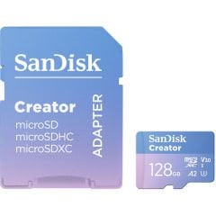 SanDisk Creator 128GB 190/90MB/s microSDXC UHS-I A2 V30 Adaptörlü Hafıza Kartı SDSQXAA-128G-IN6MS