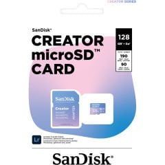 SanDisk Creator 128GB 190/90MB/s microSDXC UHS-I A2 V30 Adaptörlü Hafıza Kartı SDSQXAA-128G-IN6MS