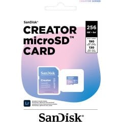 SanDisk Creator 256GB 190/130MB/s microSDXC UHS-I A2 V30 Adaptörlü Hafıza Kartı SDSQXAV-256G-IN6MS