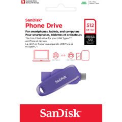 SanDisk Phone Drive 512GB SDDDC6-512G-G46PO USB & Type-C Flash Bellek Purple Opulence