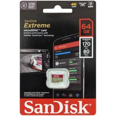 SanDisk Extreme 64GB 170/80MB/s microSDXC A2 V30 4K Aksiyon Kamera ve Drone Hafıza Kartı SDSQXAH-064G-GN6MN