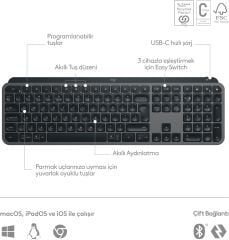 Logitech MX Keys S Bluetooth ve Wireless Kablosuz Klavye 920-011594