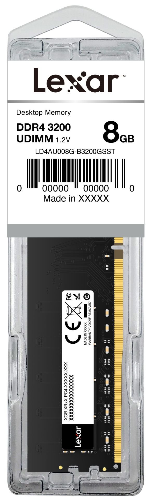 Lexar 8GB DDR4 3200MHz UDIMM CL22 1.2V Box Desktop Ram LD4AU008G-B3200GSST