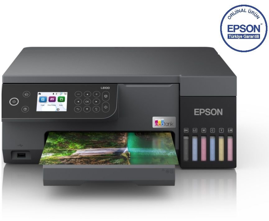 Epson EcoTank L8100 Wi-Fi + Tarayıcı + Fotokopi Renkli Çok Fonksiyonlu Tanklı Mürekkep Püskürtmeli Yazıcı