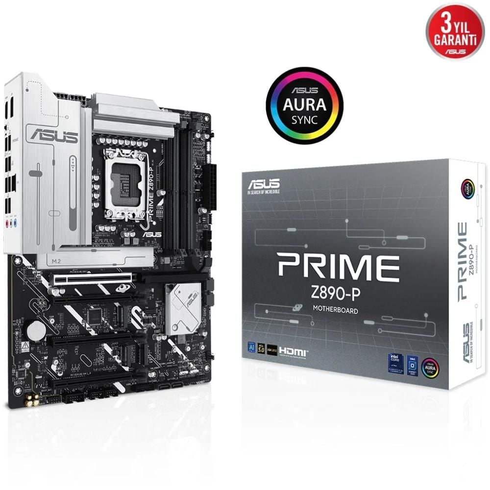 Asus PRIME Z890-P Intel Z890 DDR5 7600 DP HDMI Type-C 4x M2 USB 3.2 Aura RGB 2.5Gbit LAN ATX Anakart 90MB1I50-M0EAY0