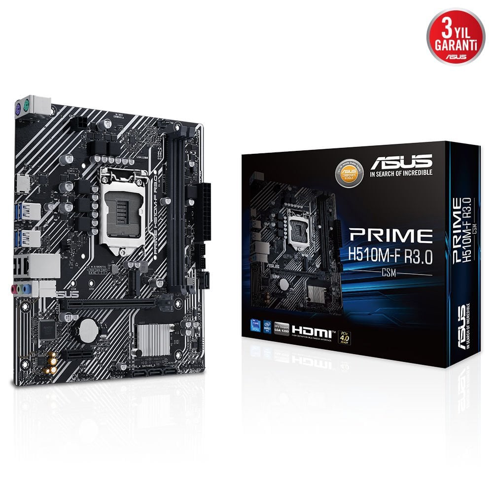 Asus PRIME H510M-F R3.0-CSM Intel H470 LGA1200 DDR4 3200 HDMI M2 USB 3.2 mATX Anakart 90MB1I20-M0EAYC