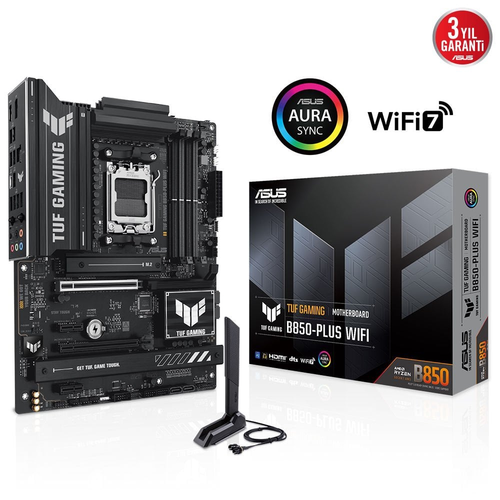 Asus TUF Gaming B850-PLUS WIFI AMD B850 AM5 DDR5 8000DP HDMI 3x M.2 USB3.2 WiFi7 Aura RGB Anakart 90MB1J30-M0EAY0