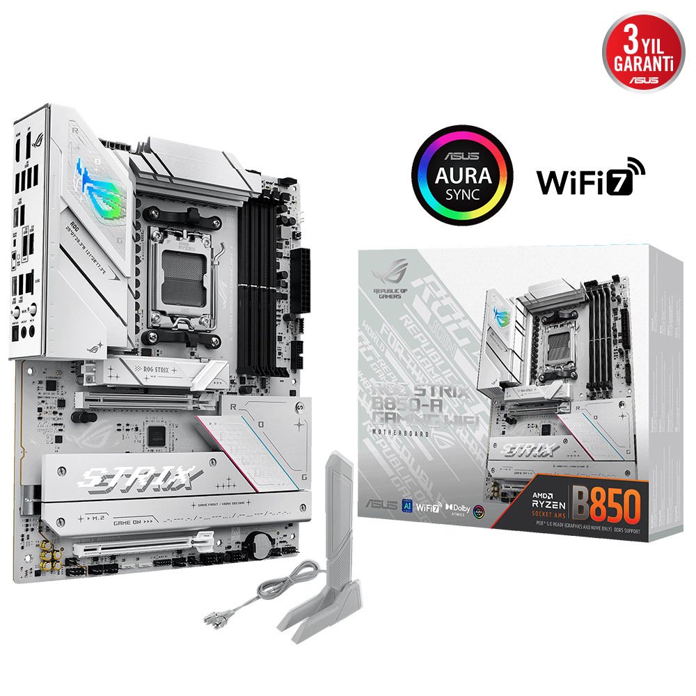 Asus ROG Strix B850-A GAMING WIFI DDR5 8000MHz USB 3.2 Gen2x2 WiFi 7 BT 2.5G LAN AURA RGB ATX Anakart 90MB1J50-M0EAY0