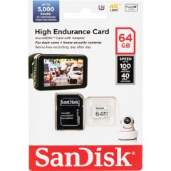 SanDisk High Endurance 64GB 100/40MB/s microSDXC C10 V30 Adaptörlü Hafıza Kartı SDSQQNR-064G-GN6IA