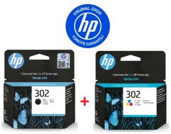 HP 302 Siyah F6U66AE + HP 302 Renkli F6U65AE Orijinal Kartuş Seti