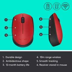 LOGİTECH M171 KABLOSUZ MOUSE-KIRMIZI 910-004641
