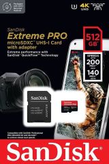 SanDisk Extreme Pro 512GB 200/140MB/s microSDXC UHS-I A2 V30 Adaptörlü Hafıza Kartı SDSQXCD-512G-GN6MA
