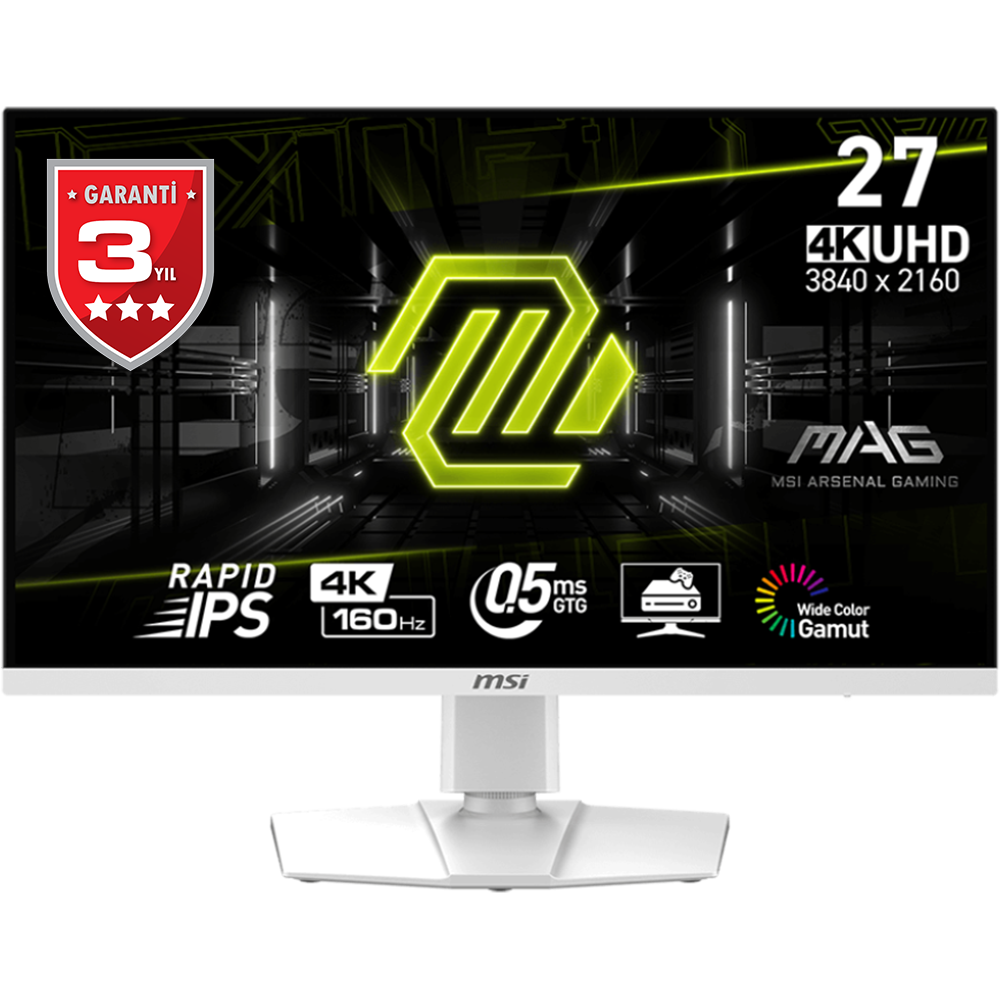 MSI MAG 274URFW 27'' UHD FLAT RAPID IPS 160HZ 0.5MS GTG FREESYNC PREMIUM  BEYAZ GAMING MONITOR