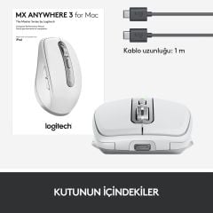 Logitech MX Anywhere 3 MAC için  Sessiz Kablosuz Mouse - Beyaz 910-005991