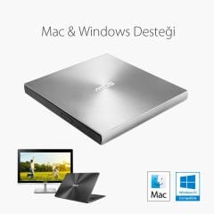 Asus ZENDRIVE-U5S SDRW-08U5S-U M-Disk Destekli Metal Kasa İnce USB Harici Optik Yazıcı Okuyucu Gümüş 90DD0112-M29000
