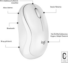 Logitech M240 Sessiz Kompakt Kablosuz Bluetooth Mouse - Beyaz 910-007120