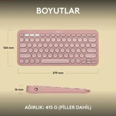 Logitech Pebble Keys 2 K380s Bluetooth Klavye -920-011861 + Logitech M350s Pebble 2 Kablosuz Sessiz Mouse-910-007014