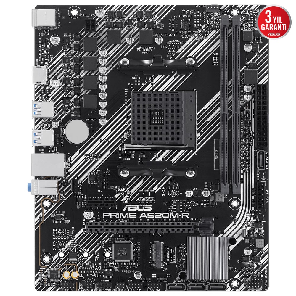 AMD A520 Ryzen AM4 micro-ATX Anakart, M.2 desteği, Realtek 1GB Ethernet, HDMI, SATA 6 GBPS 90MB1H60-M0EAY0