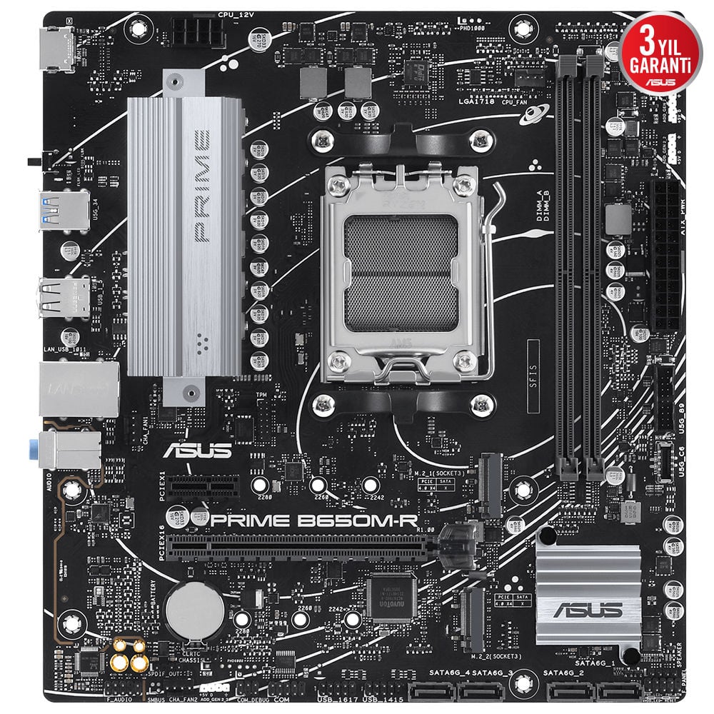 Asus MB PRIME B650M-R AMD B650 AM5 DDR5 7200 HDMI 2x M2 USB3.2 AURA RGB 2.5Gbit LAN mATX Anakart 90MB1H30-M0EAY0