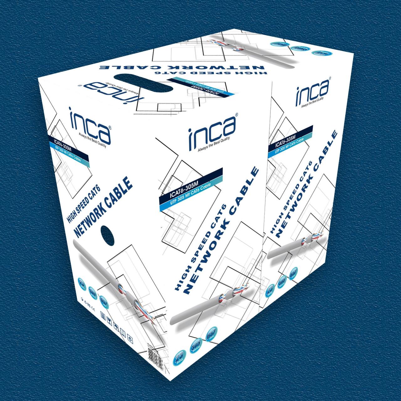 INCA ICAT6-305M 305MT 0.57MM 23AWG CAT6 KABLO GRİ