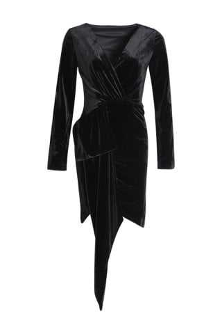 Siyah Kadife V Yaka Elbise