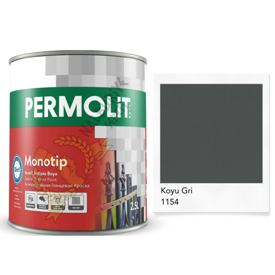 Permolit Monotip Astarlı Antipas Boya KOYU GRİ 2.5 Lt.