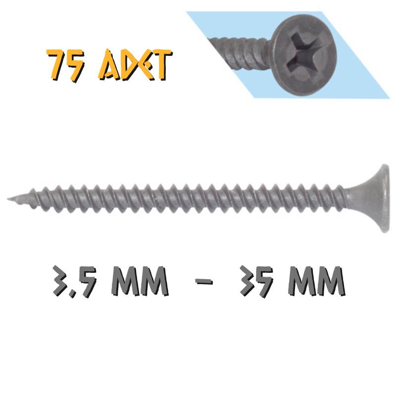 Yağmur Vida Alçıpan Vidası Sivri Uçlu 3.5x35 mm. - 75 Adet