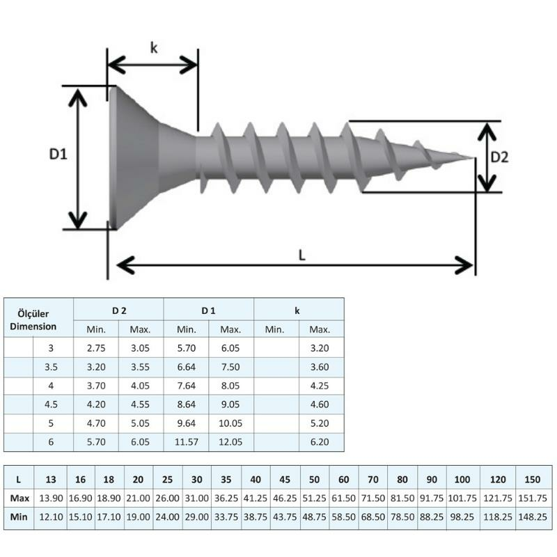 Yağmur Vida Ahşap Sunta Vidası 4.0x45 mm. - 100 Adet