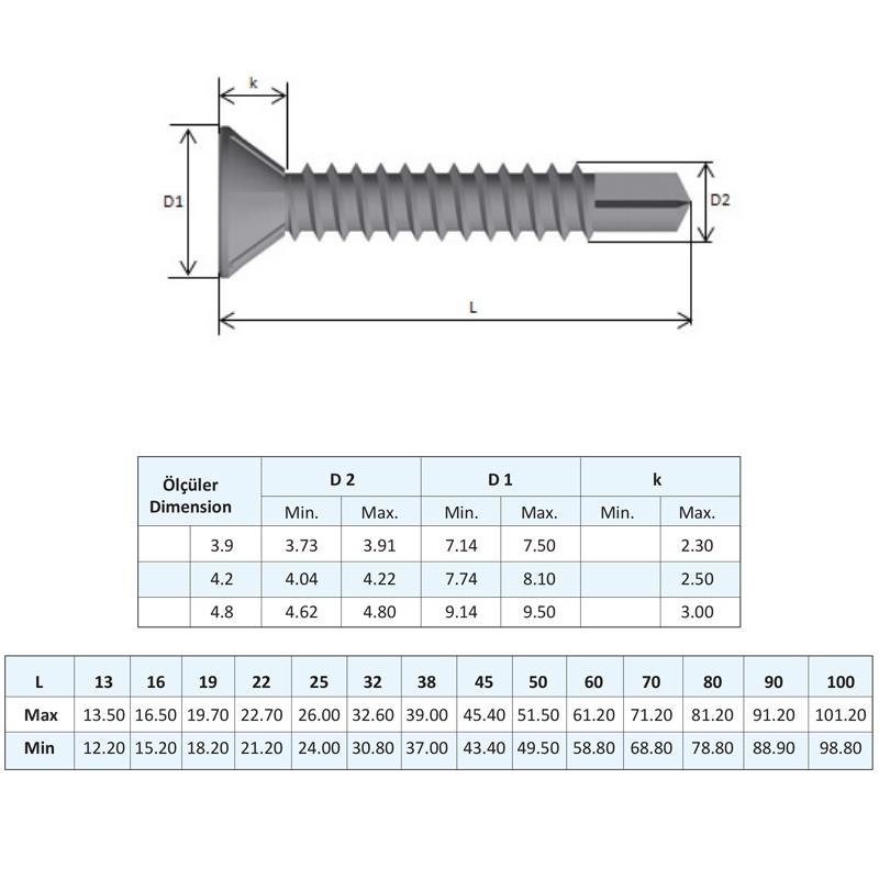 Yağmur Vida YHB Matkap Uçlu Akıllı Vida 4.8x70 mm. - 200 Adet