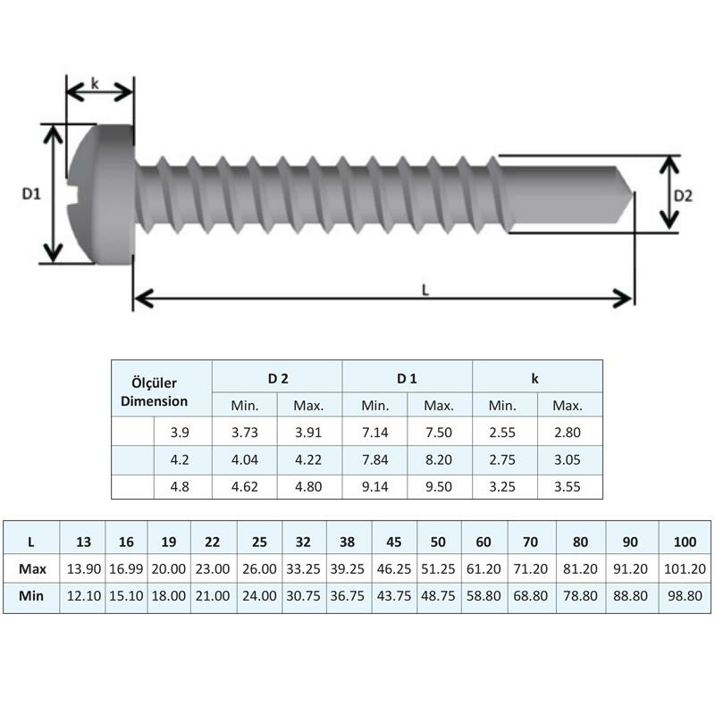 Yağmur Vida YSB Matkap Uçlu Akıllı Vida 4.8x45 mm. - 350 Adet