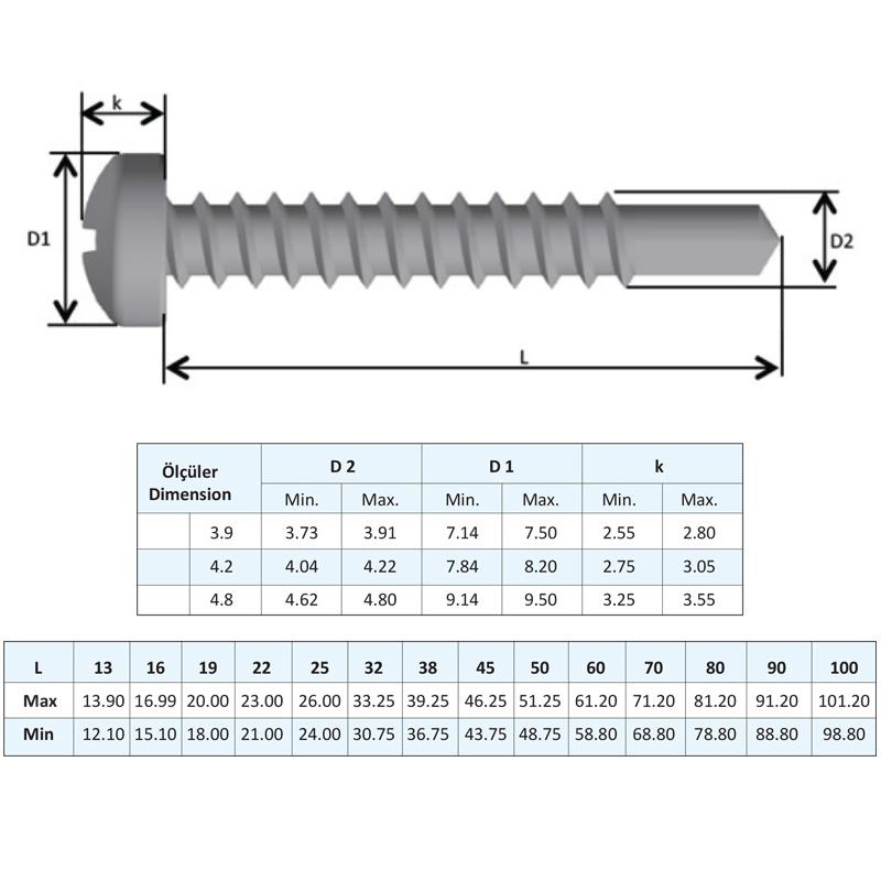 Yağmur Vida YSB Matkap Uçlu Akıllı Vida 4.8x80 mm. - 15 Adet