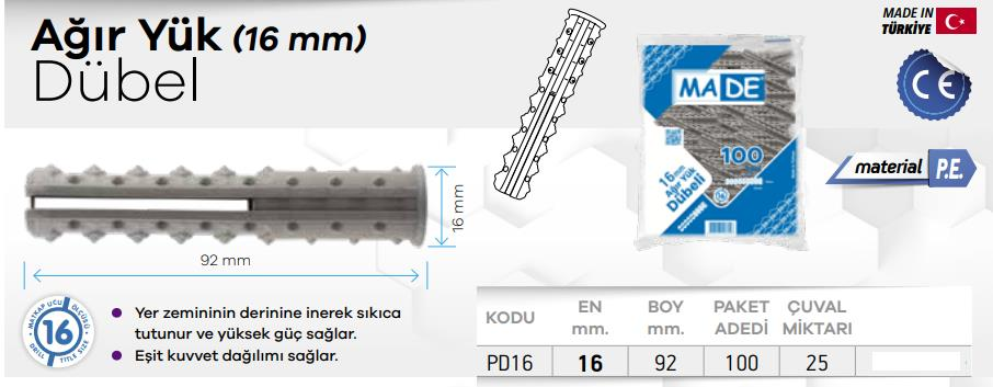 Made Ağır Yük Dübeli - No: 16 - 5 Adet