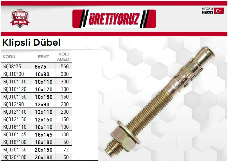 Made Klipsli Çelik Dübel 12x150 mm - 1 Adet