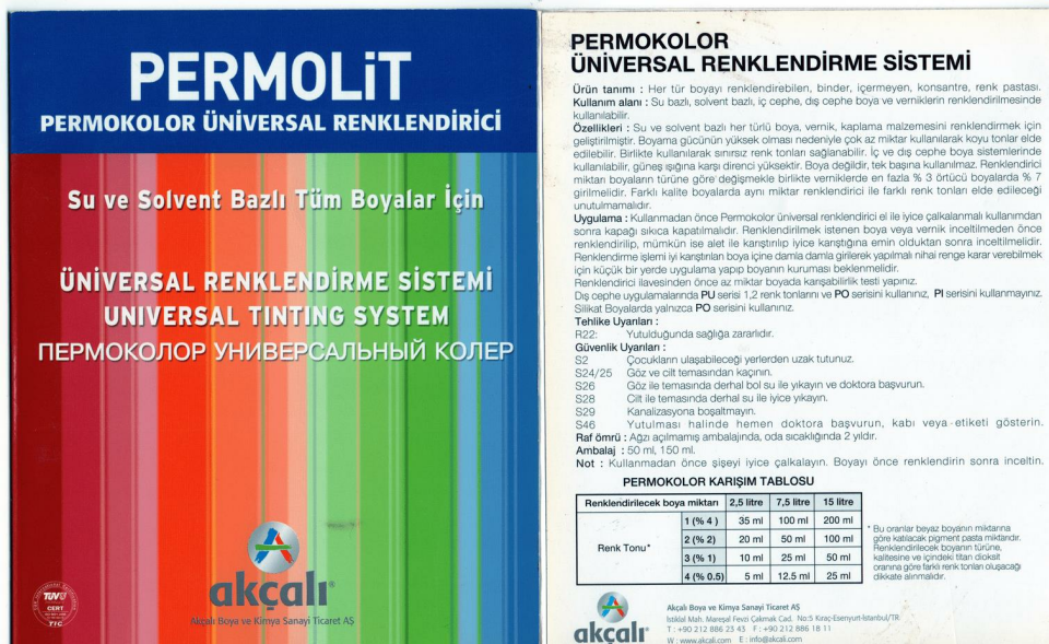 Permolit Üniversal Renklendirici Renk Tüpü VERDE YEŞİL 50 ml.