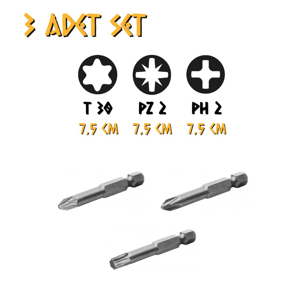 Kupa Tyson Bits Uç Seti 3 Parça - PH2 - PZ2 - TORK - 7.5 cm.