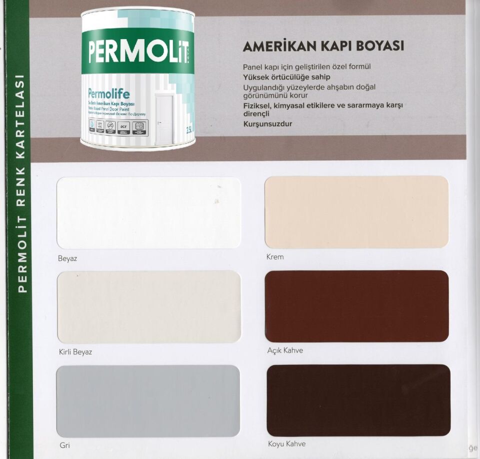 Permolit Permolife Su Bazlı Amerikan Panel Kapı Boyası - KOYU KAHVE - 0.75 Lt.