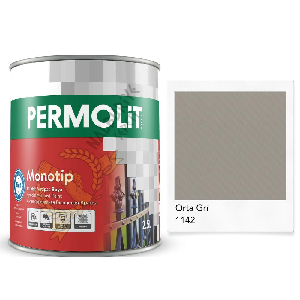 Permolit Monotip Astarlı Antipas Boya ORTA GRİ 0.75 Lt.