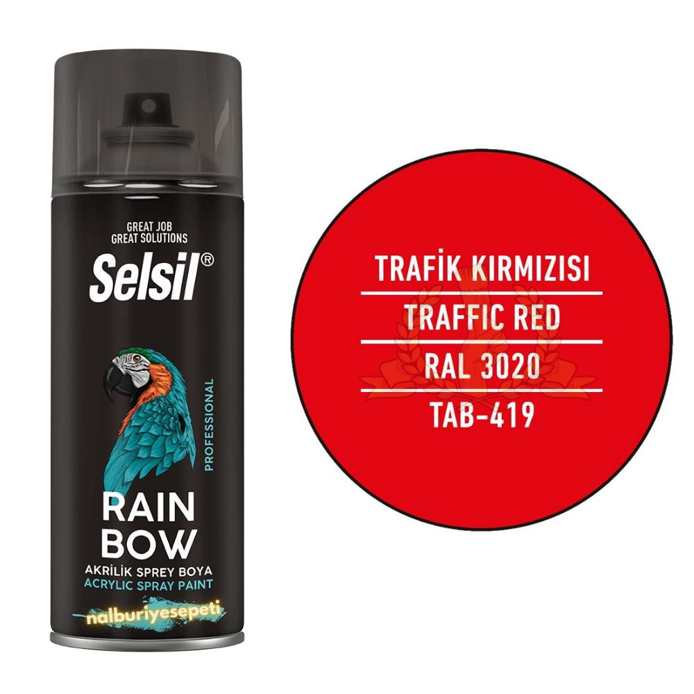 Selsil Rainbow Akrilik Sprey Boya TRAFİK KIRMIZI 400 ml. - RAL3020