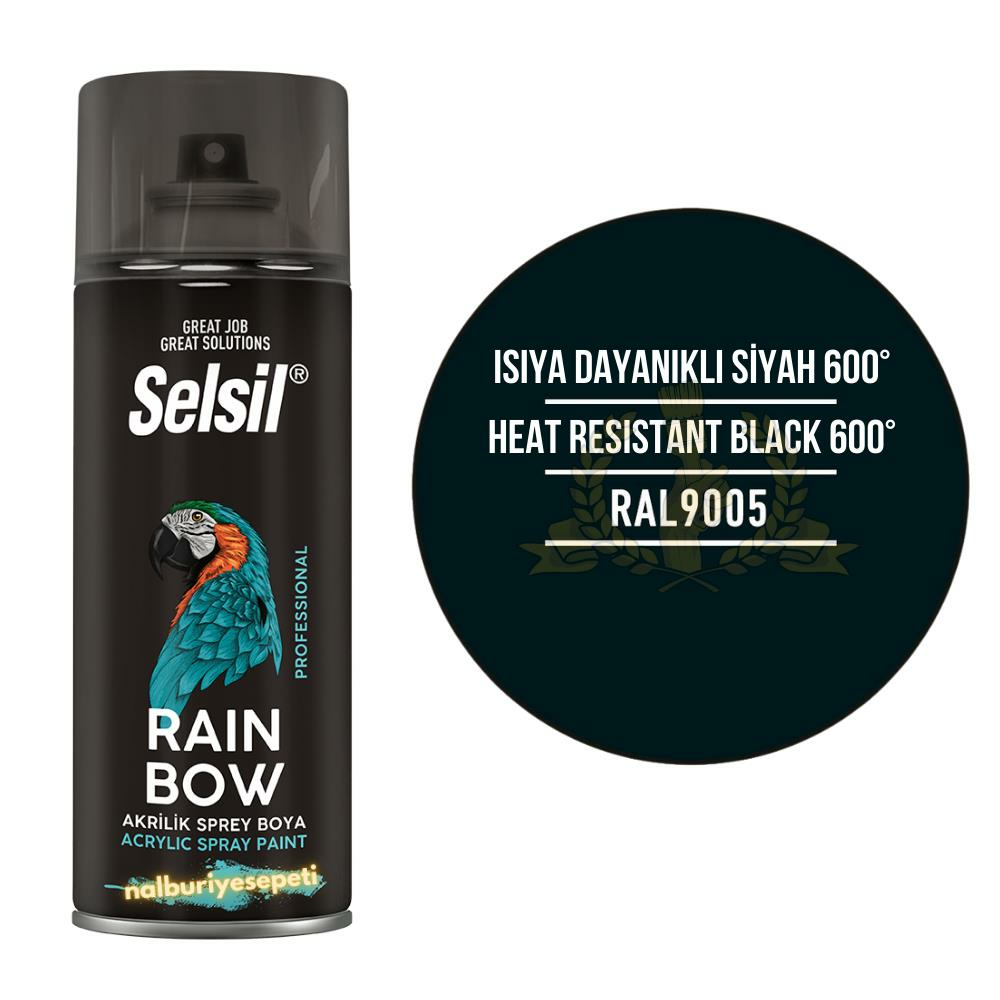 Selsil Isıya Dayanıklı Akrilik Sprey Boya MAT SİYAH 400 ml. - RAL9005