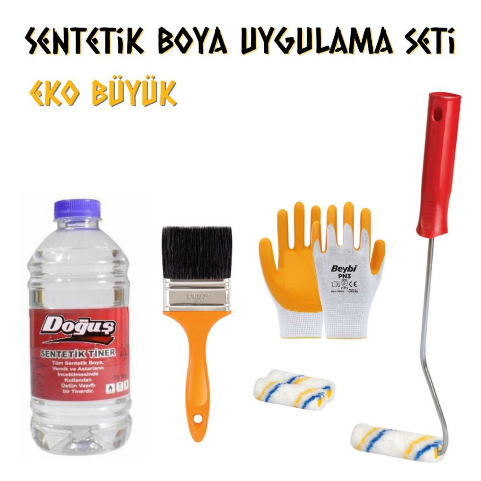 Boya Uygulama Seti Eko Büyük - Tiner-Fırça-Rulo-Eldiven