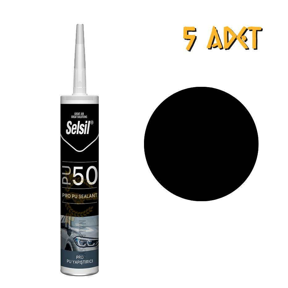 Selsil Poliüretan Mastik Yapıştırıcı PU50 SİYAH 280 ml. - 5 Adet