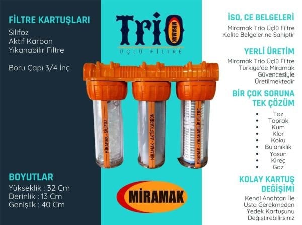 Miramak Trio 3'lü Daire Girişi Su Filtresi