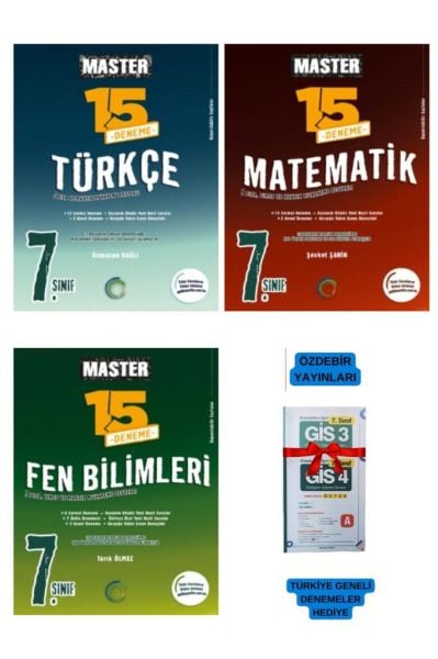 2025 7.SINIF MASTER TÜRKÇE-MATEMATİK-FEN 15 DENEME 3 KİTAP ( ÖZDEBİR HEDİYELİ)