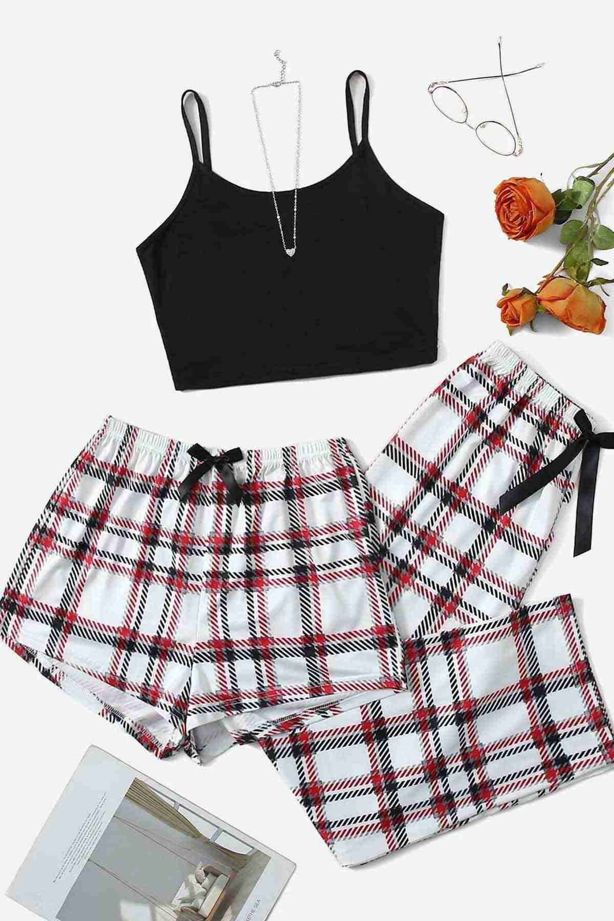 Merry See Baskılı Ultrasoft Askılı 3'lü Paket Sortlu Pijama Takımı Çok Renkli