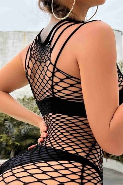 Merry See Fantezi Halter Yaka File Elbise Vücut Çorabı Siyah