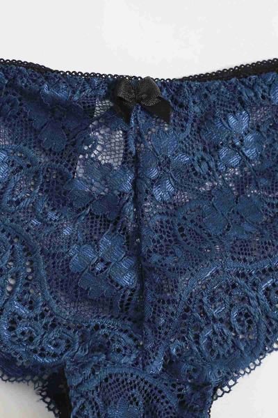 Merry See Dantel Sütyen Külot Saten Pijama Alt 3 lü Takım Lacivert