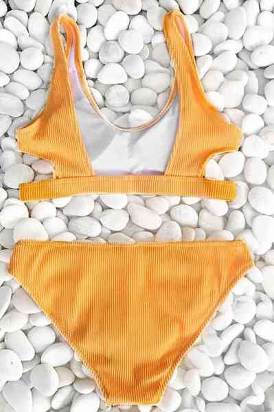 Angelsin Özel Kumaş Şık Bikini Takım Sarı