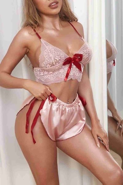 Merry See Dantelli Saten Şortlu Takım Pembe